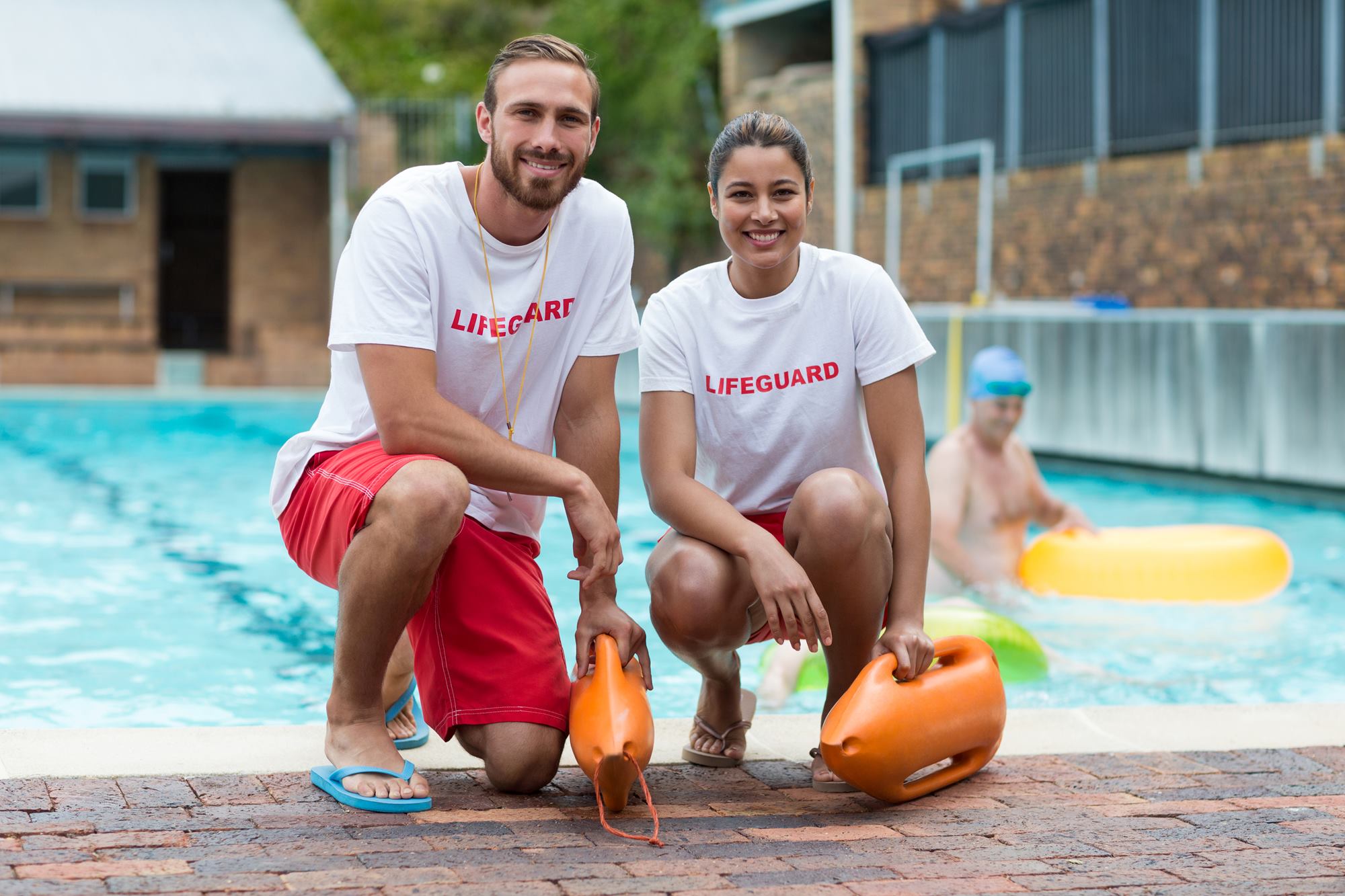 Lifeguards by a pool