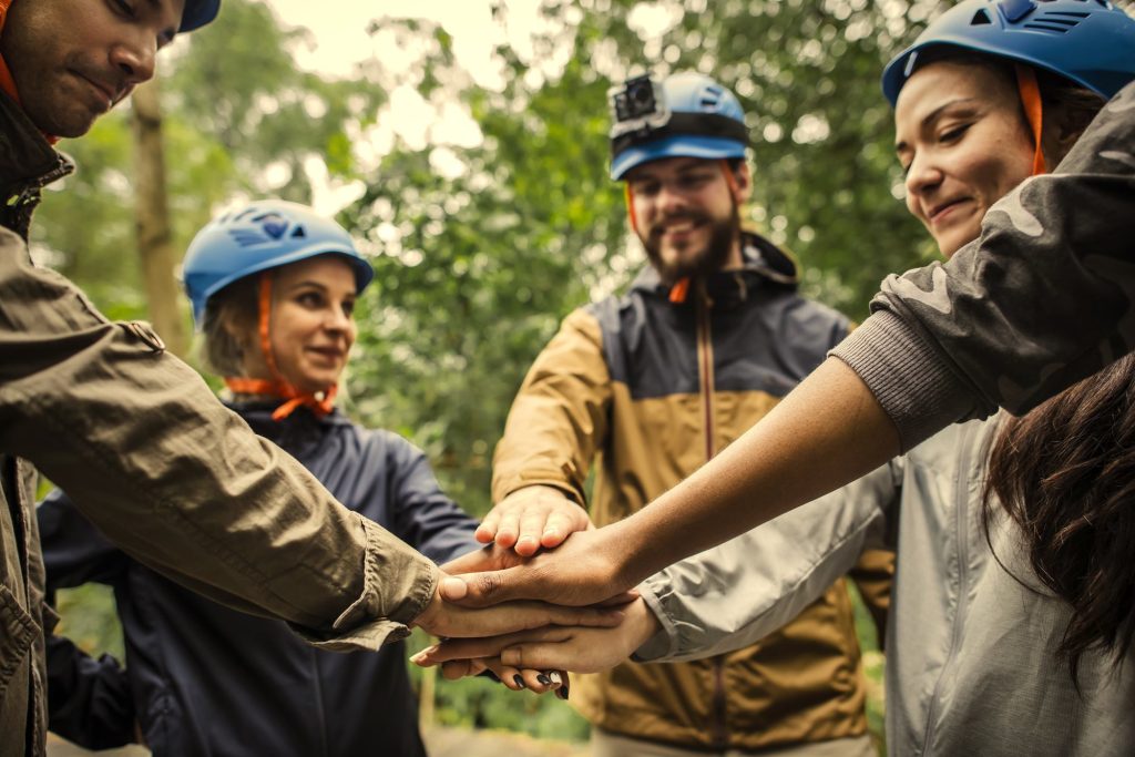 Group of hikers getting ready to go on a rescue mission